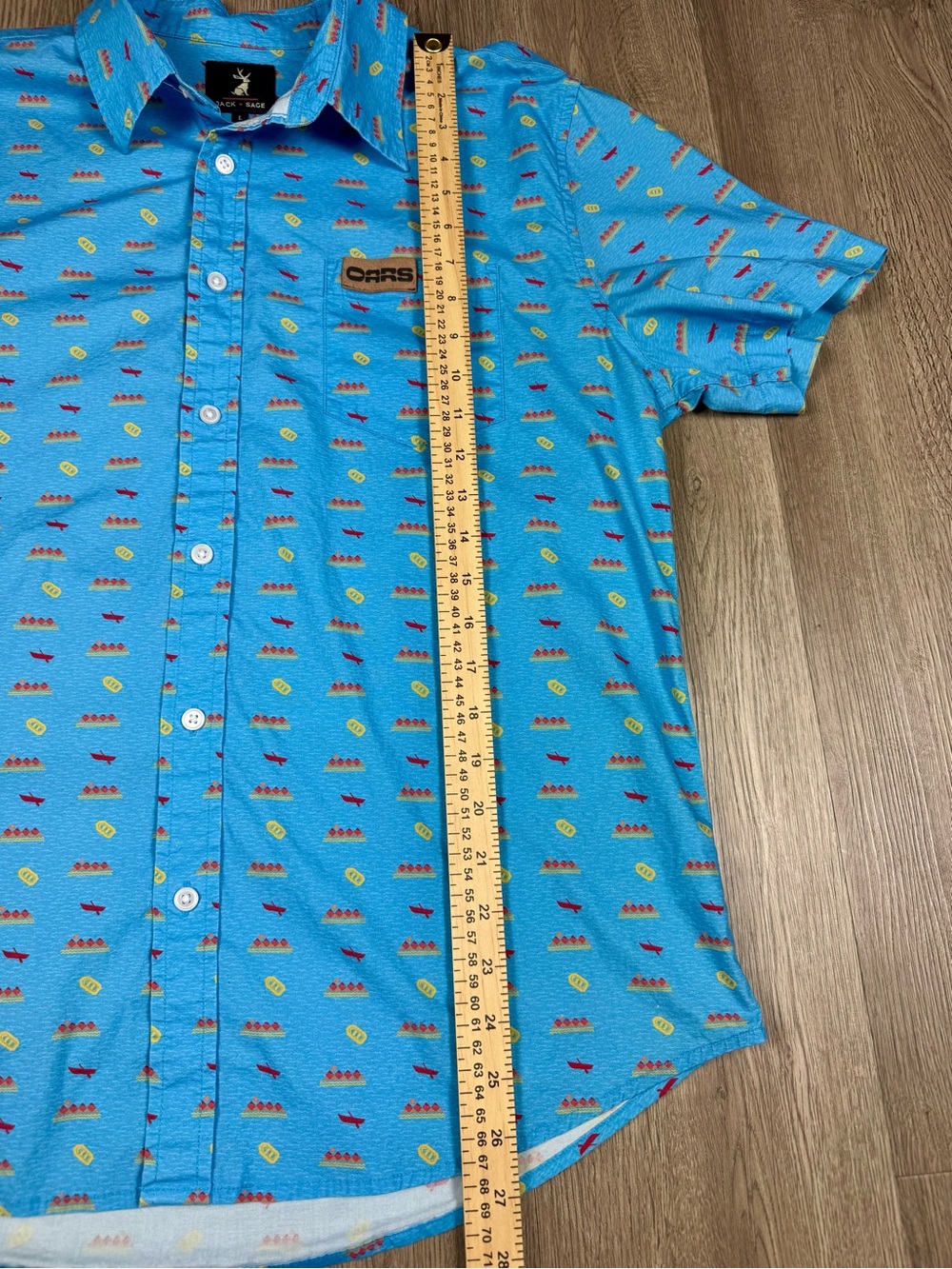 Jack + Sage OARS Canoe Mountain Print Button Up Blue Camp Short Sleeve Shirt LG - Picture 6 of 8